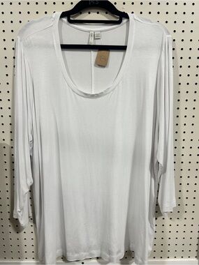 Cato White Scoop Neck 3/4 Sleeve Tunic Top Soft Stretch - Size 22/24 W